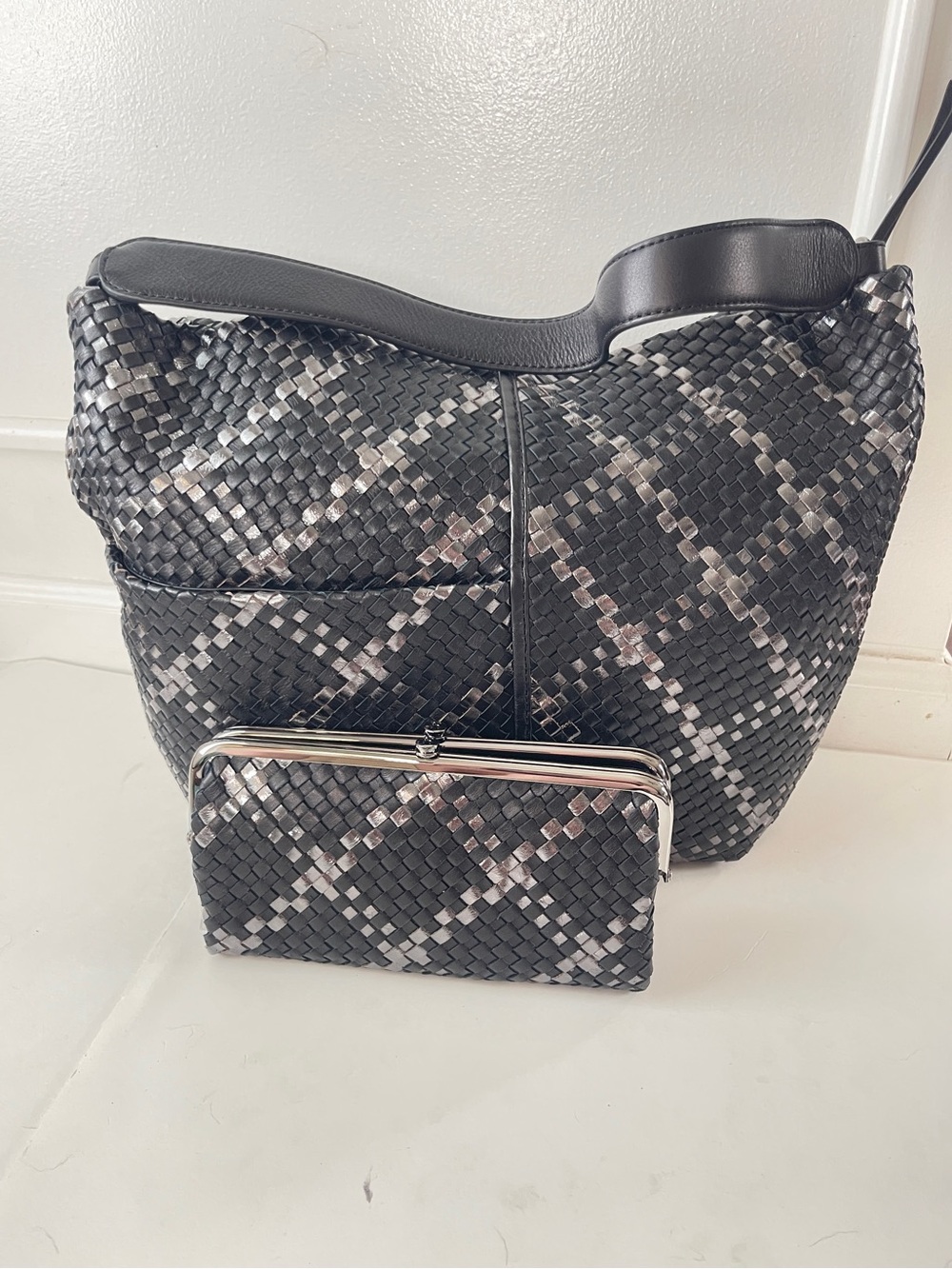 Hobo International Harley Slouchy Leather Shoulder Bag & Wallet Black Metallic